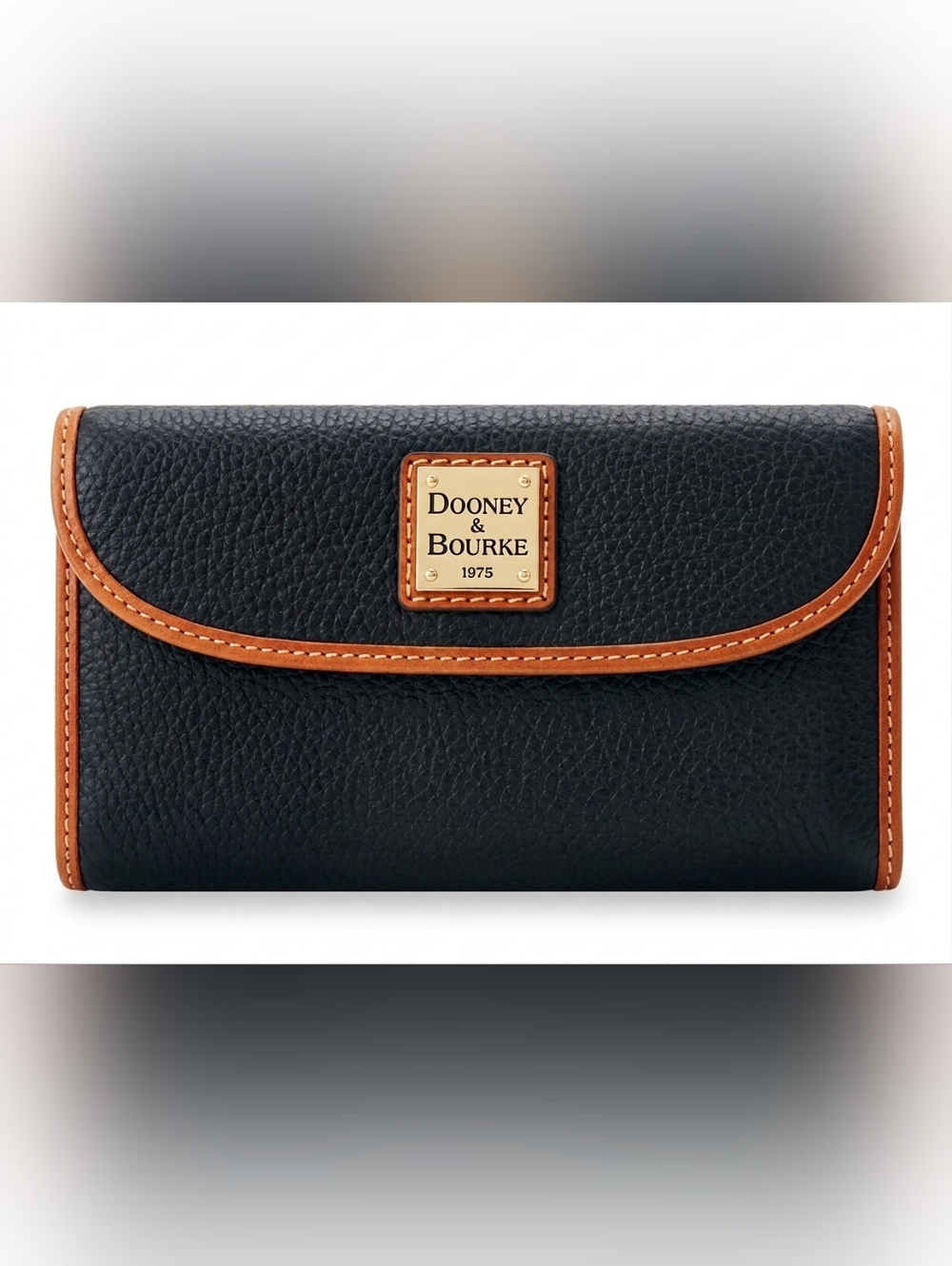 Dooney & Bourke Pebbled Leather Wallet Black Brown Trim Snap Zip Classic Minimal